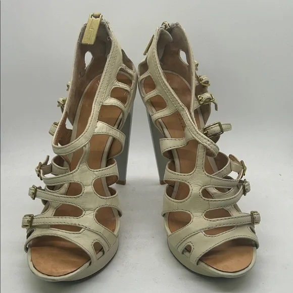 L.A.M.B. Sexy Cream Leather Strappy Platform Stiletto Heels Shoes **Size 7.5**🔥🔥 - Picture 3 of 11